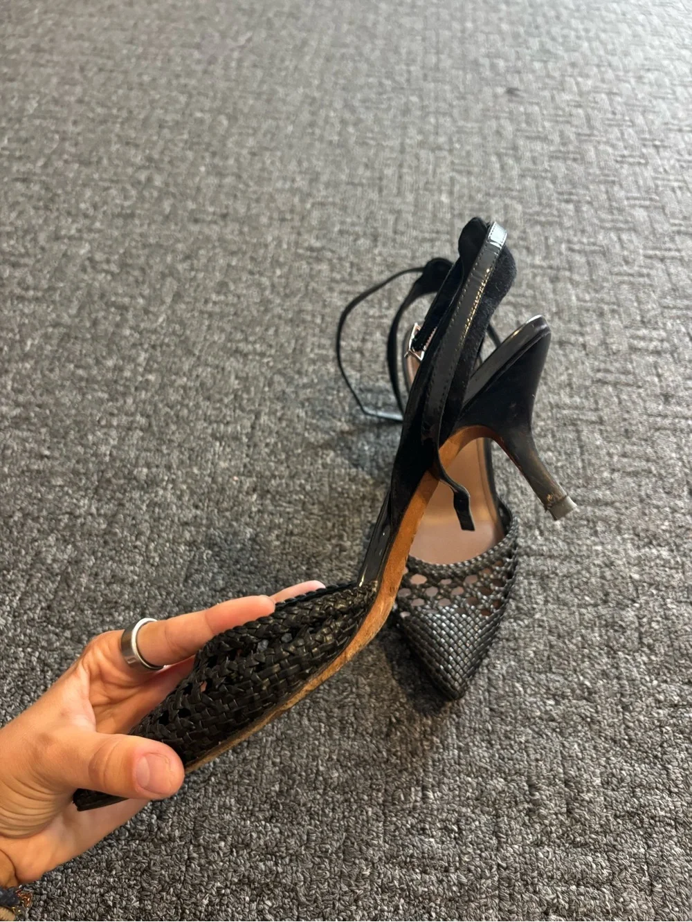 Donald J. Pliner Black Woven Pointed Slingback Pumps